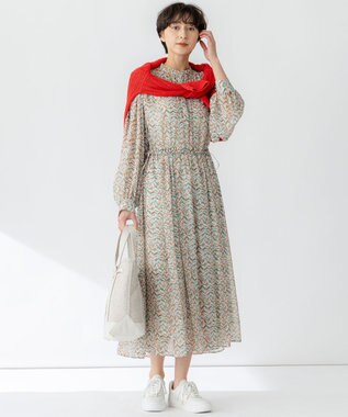 23区 L 【洗える】コットンギマ ストライプ ニット レッド系