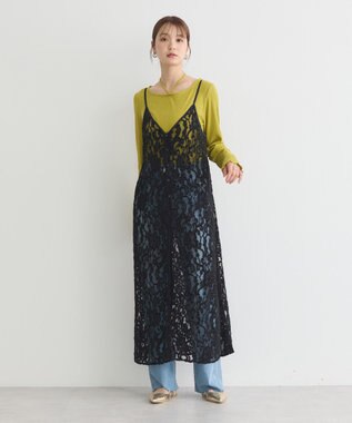 earth music&ecology 起毛レースレイヤードキャミワンピース Black