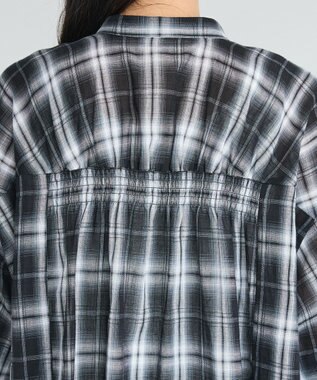 CRAFT STANDARD BOUTIQUE バックギャザーポンチョシャツ Check Black