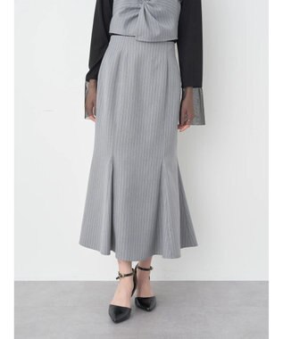 earth music&ecology ピンストライプマーメイドスカート Stripe Light Gray