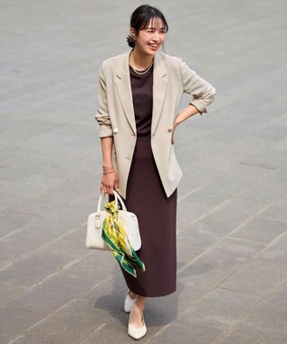 UNFILO L 【接触冷感/UVカット】スゴ機能美ニット Iラインスカート ブラウン