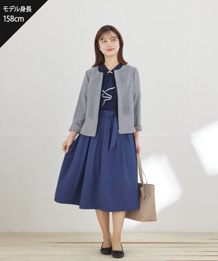 Tiaclasse L ピンタックノーカラージャケット グレー