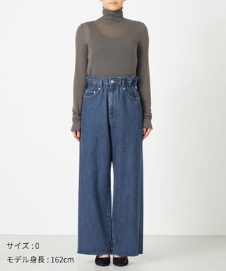 NAVE 【ReNAVE・洗える/軽量】ライトデニム ウエストギャザーパンツ ブルー系