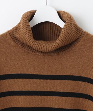 J.PRESS LADIES S 【洗える】MERINO CASHMERE オフタートル ボーダー ニット キャメル系1