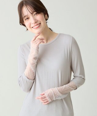 ANY 袖ドットチュールコンビインナー ライトグレー