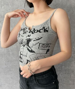 WEGO 【カップ付きインナー】グラフィックリブキャミソール グレー