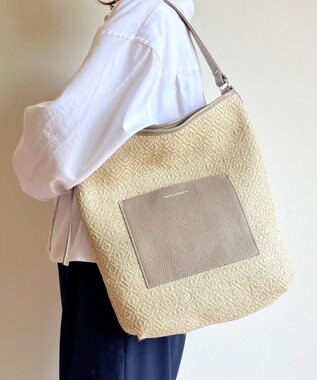 Hekhèr Le Style de Vie 【日本製 / A4サイズ対応 / 3WAY】ジュート×牛革 ショルダーバッグ large グレージュ