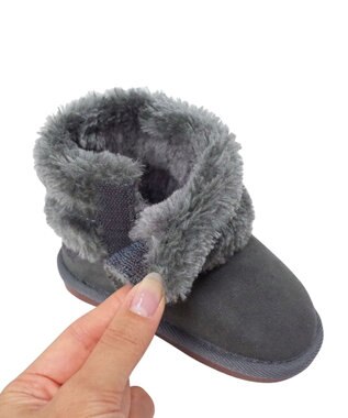 MIKI HOUSE HOT BISCUITS 【13-18cm】 ファー付き サイドリボンブーツ グレー