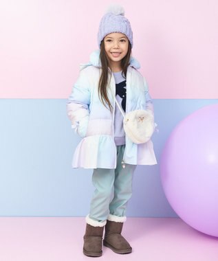 ANY KIDS 【フード取り外し/洗濯機可能】中綿フリル リボンコート レインボー