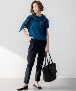 23区 S 【洗える】リネンレーヨンストレッチ テーパード パンツ ネイビー系