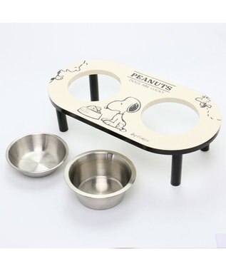 PET PARADISE スヌーピー モノトーン フードボウル スタンド 白～オフホワイト