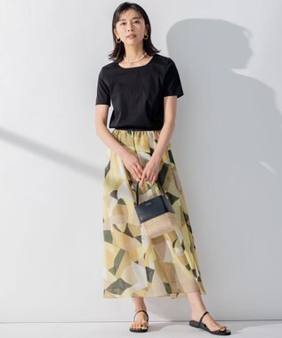 23区 S 【洗える】Pilatプリント ギャザー スカート イエロープリント