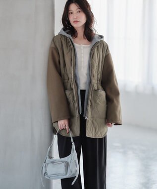 Green Parks フード取り外し薄中綿コート Khaki