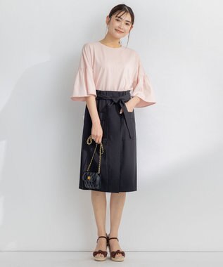 組曲 【汗ジミ防止・撥水】GIZAプレーティング天竺 袖フレア Tシャツ ピンク系