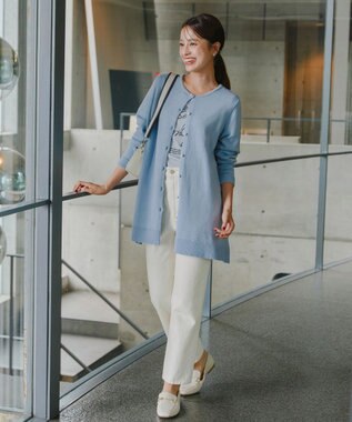 Tiaclasse 【洗える】ラウンドネックミドル丈ニットカーディガン サックス