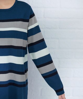 Tiaclasse 【洗える】マルチボーダーニットチュニック ターコイズ