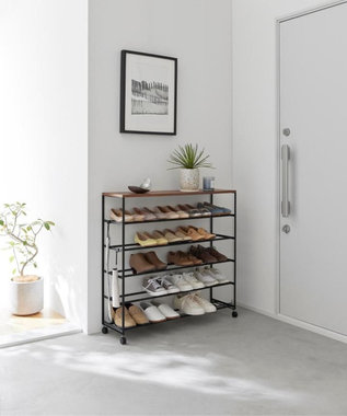 tower 天板付きシューズラック タワー 5段 キャスター付 W90 ブラック