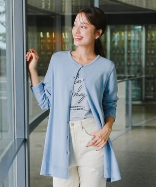 Tiaclasse 【洗える】ラウンドネックミドル丈ニットカーディガン サックス