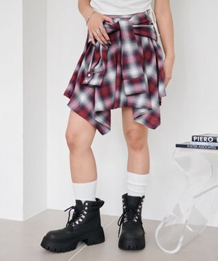 WEGO チェックシャツイレヘムミニスカート レッド
