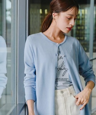 Tiaclasse 【洗える】ラウンドネックミドル丈ニットカーディガン サックス