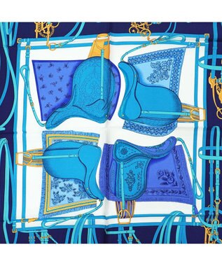 Marca 【伝統横濱スカーフ】鞍とベルト 大判 シルクスカーフ ネイビー