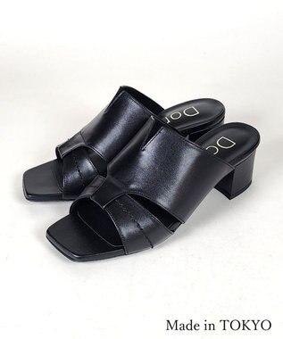 Dominic3 型押しヒール レザーVカットミュール