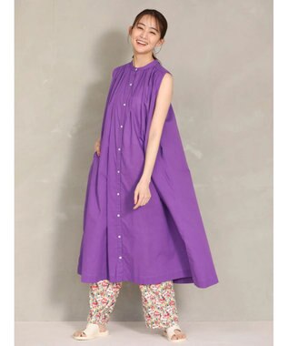 Green Parks インド綿 ノースリーブワンピース Purple