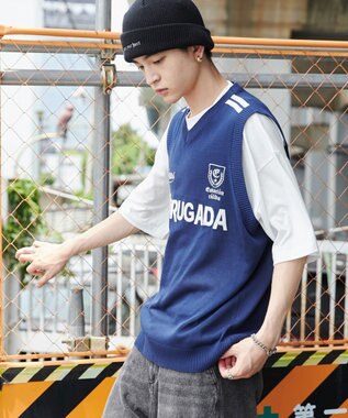 WEGO 【ユニセックス着用ITEM/2点セット】アンサンブルゲームロゴニットベスト ネイビー