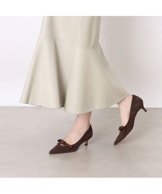 MODE ET JACOMO <MODE ET JACOMO>リボンストラップポインテッドトゥパンプス ダークブラウンスエード