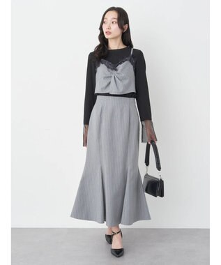 earth music&ecology ピンストライプマーメイドスカート Stripe Light Gray