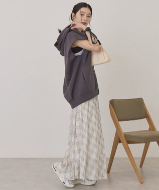 AMERICAN HOLIC 【選べる丈】チェックシアープリーツスカート Ivory