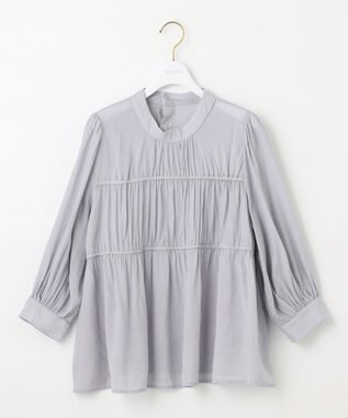 ANY SIS 【洗える】シャーリングシアー ブラウス ライトブルー