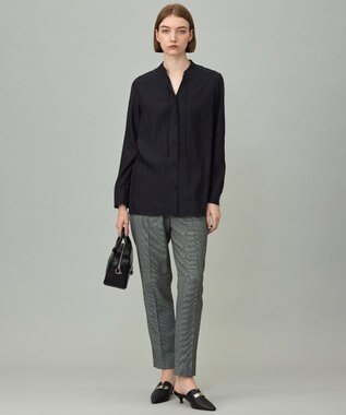 ICB L 【接触冷感・洗える】Cu/Peソフトツイル デザインブラウス ブラック系