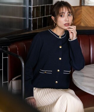 ANY SIS L CICA加工 ニット ジャケット ネイビー