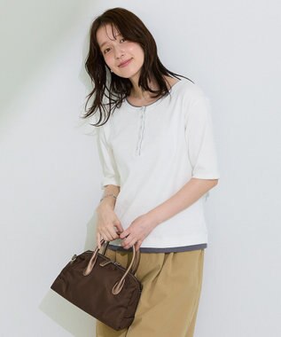 Green Parks 配色ヘンリーネック半袖プルオーバー Off White