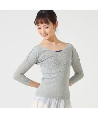 Chacott 【ノーソーイングニット】レーシーＶネックニットトップ エバーグリーン