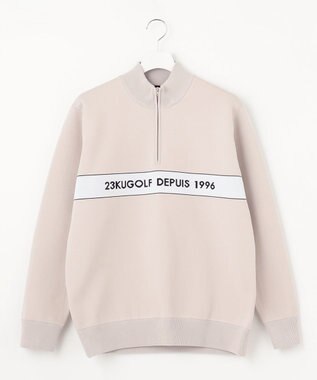 23区GOLF 【MEN】【 蓄熱裏地付き/ウォッシャブル】ロゴ ダブルジャガードニット ライトグレー系