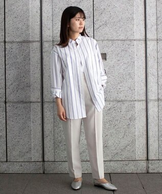 KASHIYAMA GIZA 100/2 バンドカラーシャツ ネイビーレールストライプ