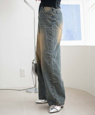 WEGO 【SMサイズ展開】ロゴデニムバギーパンツ デニム中濃加工色