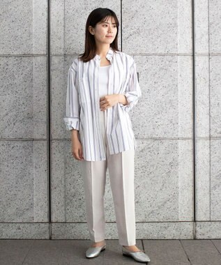 KASHIYAMA GIZA 100/2 バンドカラーシャツ ネイビーレールストライプ