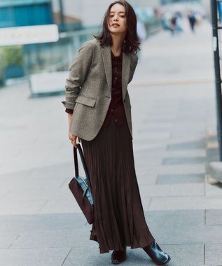 23区 S 【洗える】クラッシュ プリーツ ジョーゼット スカート ダークブラウン系