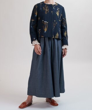 muuc ボタニカル刺繍のジャケット ネイビー