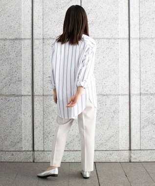 KASHIYAMA GIZA 100/2 バンドカラーシャツ ネイビーレールストライプ