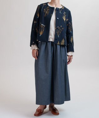 muuc ボタニカル刺繍のジャケット ネイビー