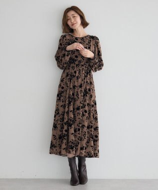 YECCA VECCA ボタニカル柄フロッキープリントワンピース