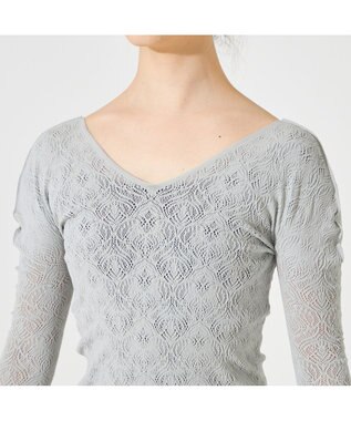 Chacott 【ノーソーイングニット】レーシーＶネックニットトップ エバーグリーン