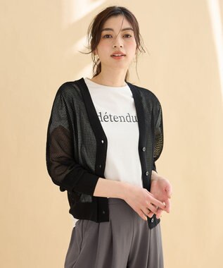 ANY メッシュＶネックニットカーディガン ブラック