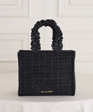 Maison de FLEUR ツイードフリルハンドルスクエアトートバッグ Black