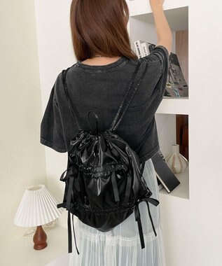 WEGO ドロストリボンギャザーナップサック ブラック