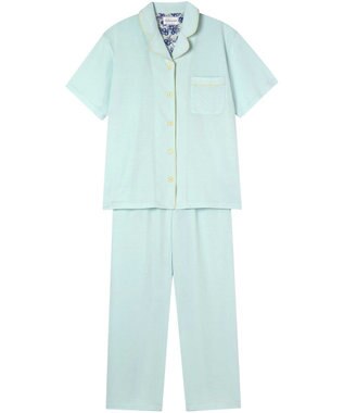 une nana cool 【綿100%】スビン天竺 半袖開襟パジャマ MADE WITH LIBERTY FABRIC サックスブルー
